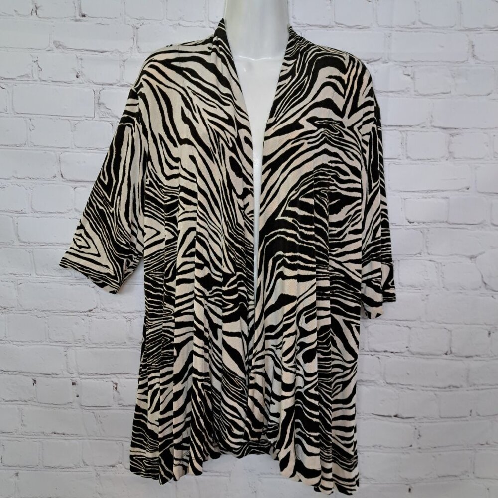 Chico's Animal Print Slinky Knit Open Cardigan Size 1